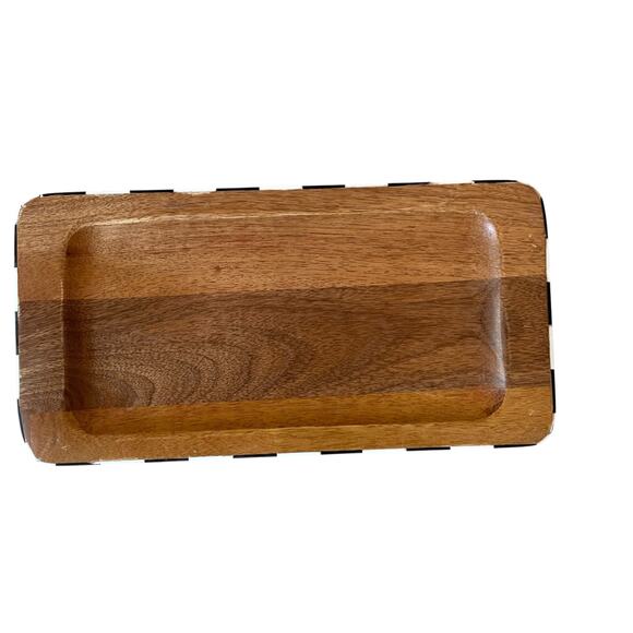 Black & White Checkered Enameled Mango Wood Serving Tray 12x6 Made In India NEW - Picture 9 of 16